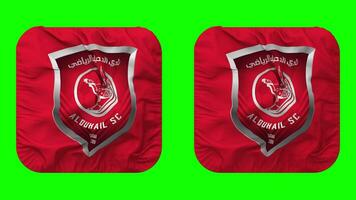 Alabama Duhail Deportes club bandera en escudero forma aislado con llanura y bache textura, 3d representación, verde pantalla, alfa mate video