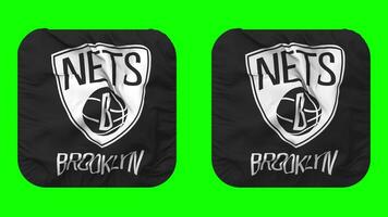 Brooklyn redes bandeira dentro escudeiro forma isolado com avião e colisão textura, 3d Renderização, verde tela, alfa fosco video