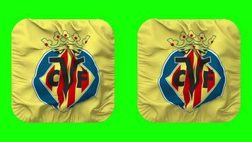 Villarreal Club de Futbol SAD, Villarreal CF Flag in Squire Shape Isolated with Plain and Bump Texture, 3D Rendering, Green Screen, Alpha Matte video