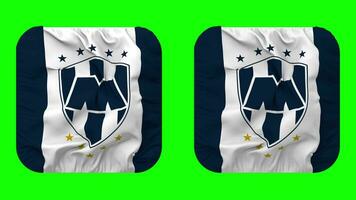 Verein de futbol Monterrey, Rayados Flagge im Knappe gestalten isoliert mit einfach und stoßen Textur, 3d Wiedergabe, Grün Bildschirm, Alpha matt video