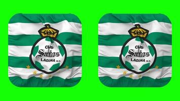 Club Santos Laguna SA de CV, Santos Laguna Flag in Squire Shape Isolated with Plain and Bump Texture, 3D Rendering, Green Screen, Alpha Matte video