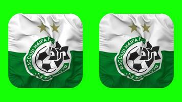 maccabi haifa calcio club bandiera nel scudiero forma isolato con pianura e urto struttura, 3d rendering, verde schermo, alfa Opaco video