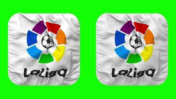 la liga, campeonato nacional de liga de primeira divisão bandeira dentro escudeiro forma isolado com avião e colisão textura, 3d Renderização, verde tela, alfa fosco video