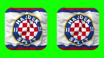 hrvatski nogometni Verein Hajduk Teilt, hnk Hajduk Teilt Flagge im Knappe gestalten isoliert mit einfach und stoßen Textur, 3d Wiedergabe, Grün Bildschirm, Alpha matt video