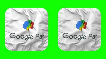 Google Pay Flag in Squire Shape Isolated with Plain and Bump Texture, 3D Rendering, Green Screen, Alpha Matte video