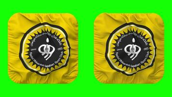 Foolad Mobarakeh Sepahan Sport Club, Sepahan SC Flag in Squire Shape Isolated with Plain and Bump Texture, 3D Rendering, Green Screen, Alpha Matte video