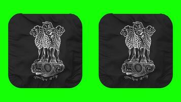 India Emblem Flag in Squire Shape Isolated with Plain and Bump Texture, 3D Rendering, Green Screen, Alpha Matte video