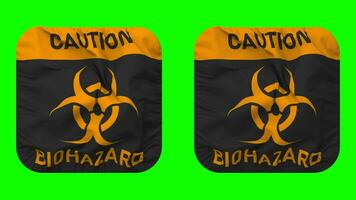 Caution Biohazard Sign Flag in Squire Shape Isolated with Plain and Bump Texture, 3D Rendering, Green Screen, Alpha Matte video