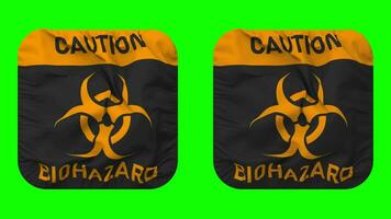 Caution Biohazard Sign Flag in Squire Shape Isolated with Plain and Bump Texture, 3D Rendering, Green Screen, Alpha Matte video