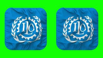 International Labour Organization, ILO Flag in Squire Shape Isolated with Plain and Bump Texture, 3D Rendering, Green Screen, Alpha Matte video