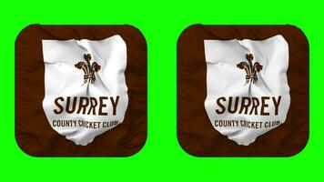 Surrey County Cricket Club, Surrey CCC Flag in Squire Shape Isolated with Plain and Bump Texture, 3D Rendering, Green Screen, Alpha Matte video