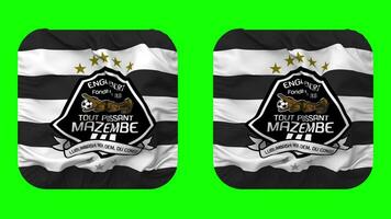 tout possente mazembe, tp mazembe bandiera nel scudiero forma isolato con pianura e urto struttura, 3d rendering, verde schermo, alfa Opaco video