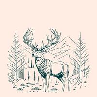 Hunting illustration hand drawn design, hunting design. hunting vector, deer head vector photo