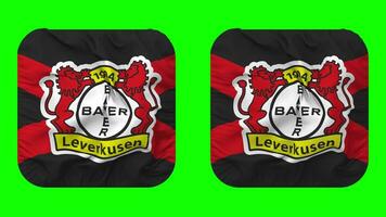 Bayer 04 Leverkusen, Bayer Leverkusen Flag in Squire Shape Isolated with Plain and Bump Texture, 3D Rendering, Green Screen, Alpha Matte video