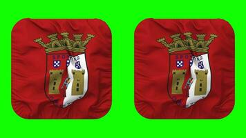 Sporting Clube de Braga, Sporting de Braga, SC Braga Flag in Squire Shape Isolated with Plain and Bump Texture, 3D Rendering, Green Screen, Alpha Matte video