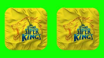 Chennai Super Kings, CSK Flag in Squire Shape Isolated with Plain and Bump Texture, 3D Rendering, Green Screen, Alpha Matte video