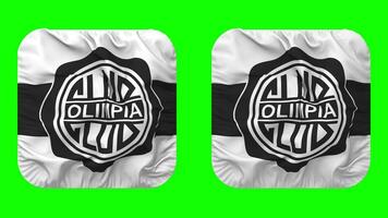 Club Olimpia Flag in Squire Shape Isolated with Plain and Bump Texture, 3D Rendering, Green Screen, Alpha Matte video