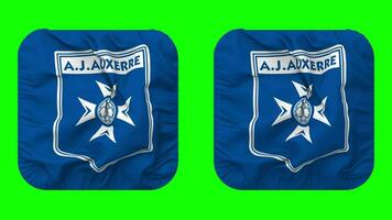 Association de la Jeunesse Auxerroise, AJ Auxerre Football Club Flag in Squire Shape Isolated with Plain and Bump Texture, 3D Rendering, Green Screen, Alpha Matte video