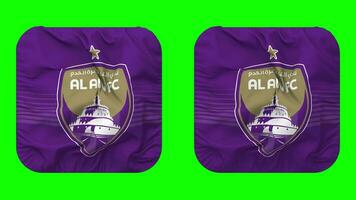 al ain fotboll klubb flagga i väpnare form isolerat med enkel och stöta textur, 3d tolkning, grön skärm, alfa matt video