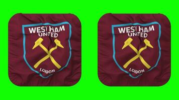 West Ham United Football Club Flag in Squire Shape Isolated with Plain and Bump Texture, 3D Rendering, Green Screen, Alpha Matte video