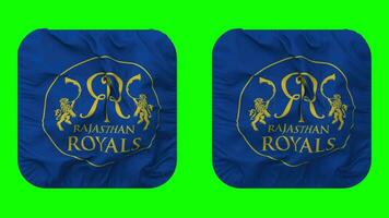 Rajasthan royals, rr drapeau dans écuyer forme isolé avec plaine et bosse texture, 3d le rendu, vert filtrer, alpha mat video