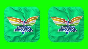 Lucknow Super Giants, LSG Flag in Squire Shape Isolated with Plain and Bump Texture, 3D Rendering, Green Screen, Alpha Matte video