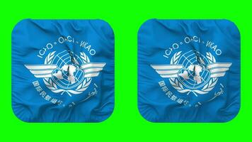 International Civil Aviation Organization, ICAO Flag in Squire Shape Isolated with Plain and Bump Texture, 3D Rendering, Green Screen, Alpha Matte video