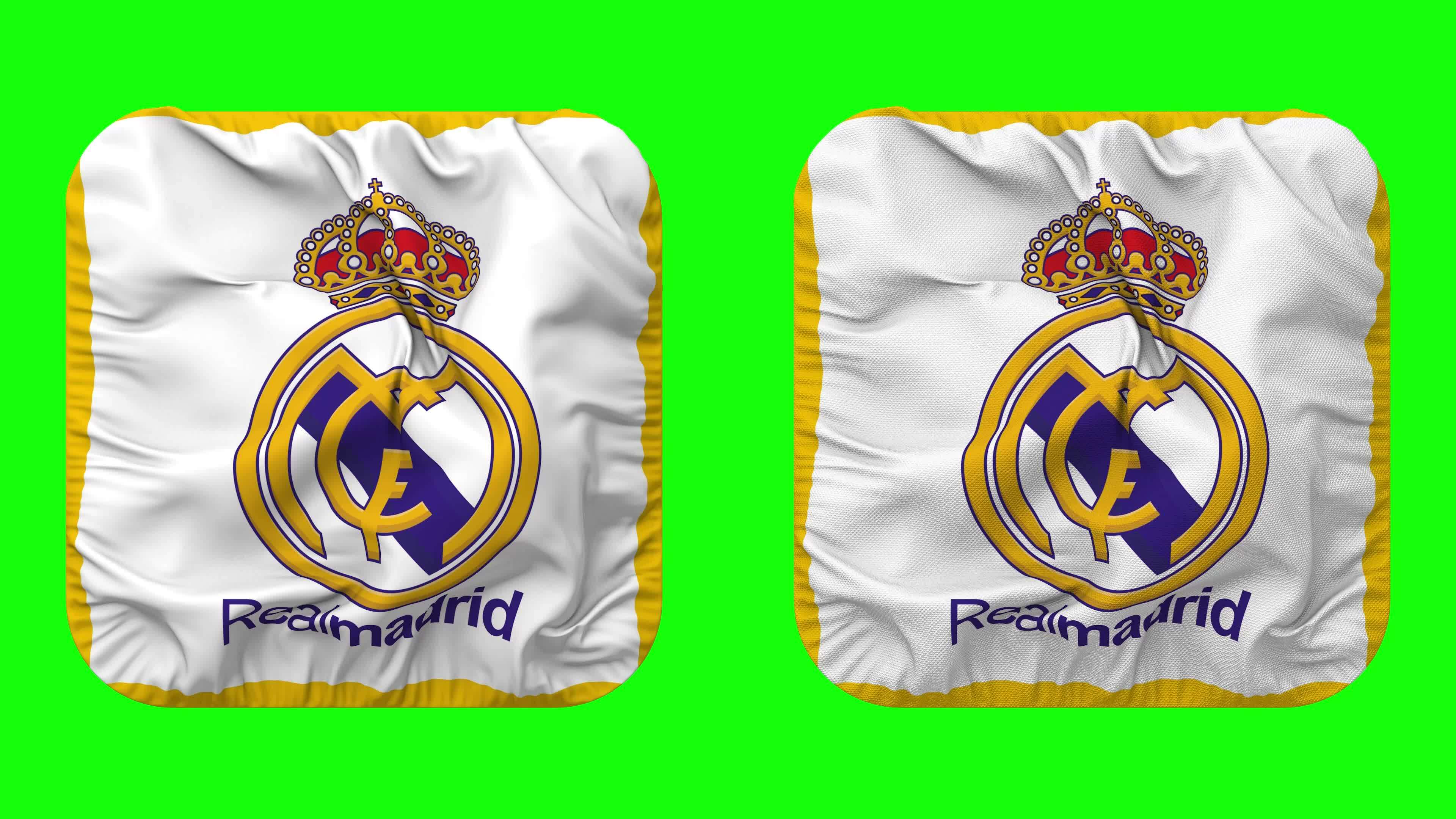 Real Madrid Club de Futbol, Real Madrid CF Flag in Squire Shape Isolated with Plain and Bump Texture, 3D Rendering, Green Screen, Alpha Matte 27738574 Stock Video at Vecteezy