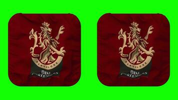 kunglig utmanare bangalore, rcb flagga i väpnare form isolerat med enkel och stöta textur, 3d tolkning, grön skärm, alfa matt video