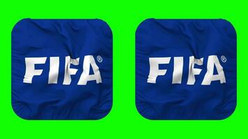 international association Football fédération, fifa drapeau dans écuyer forme isolé avec plaine et bosse texture, 3d le rendu, vert filtrer, alpha mat video