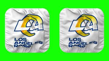 Los Angeles Rams Flag in Squire Shape Isolated with Plain and Bump Texture, 3D Rendering, Green Screen, Alpha Matte video