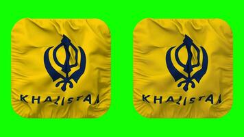 Khalistan Flagge im Knappe gestalten isoliert mit einfach und stoßen Textur, 3d Wiedergabe, Grün Bildschirm, Alpha matt video