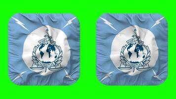 International Criminal Police Organization, ICPO, INTERPOL Flag in Squire Shape Isolated with Plain and Bump Texture, 3D Rendering, Green Screen, Alpha Matte video