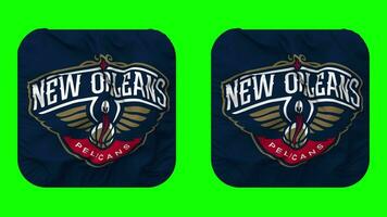 Novo orleans pelicanos bandeira dentro escudeiro forma isolado com avião e colisão textura, 3d Renderização, verde tela, alfa fosco video