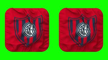 club atlético san lorenzo Delaware almagro, san lorenzo Delaware almagro bandera en escudero forma aislado con llanura y bache textura, 3d representación, verde pantalla, alfa mate video