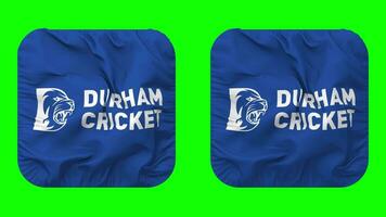 Durham Kricket, Durham Bezirk Kricket Verein Flagge im Knappe gestalten isoliert mit einfach und stoßen Textur, 3d Wiedergabe, Grün Bildschirm, Alpha matt video