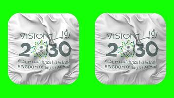 saoudien vision 2030 drapeau dans écuyer forme isolé avec plaine et bosse texture, 3d le rendu, vert filtrer, alpha mat video