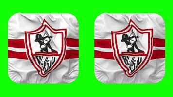 Zamalek sporting club vlag in schildknaap vorm geïsoleerd met duidelijk en buil textuur, 3d weergave, groen scherm, alpha matte video