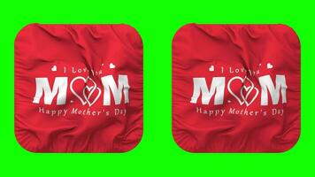 Happy Mothers Day Flag in Squire Shape Isolated with Plain and Bump Texture, 3D Rendering, Green Screen, Alpha Matte video