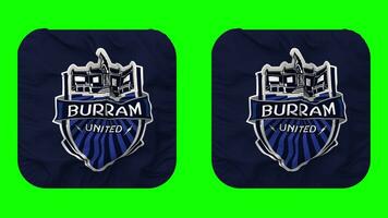 Buriram unito calcio club bandiera nel scudiero forma isolato con pianura e urto struttura, 3d rendering, verde schermo, alfa Opaco video