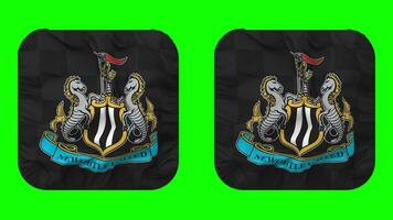 Newcastle unido fútbol americano club bandera en escudero forma aislado con llanura y bache textura, 3d representación, verde pantalla, alfa mate video