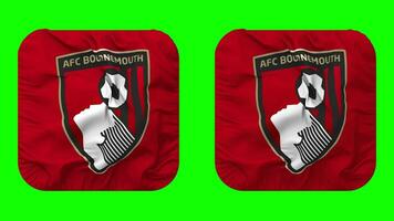 AFC Bournemouth, Boscombe Athletic Football Club Flag in Squire Shape Isolated with Plain and Bump Texture, 3D Rendering, Green Screen, Alpha Matte video