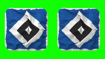 Hamburger Sport Verein e V, Hamburger SV Flag in Squire Shape Isolated with Plain and Bump Texture, 3D Rendering, Green Screen, Alpha Matte video