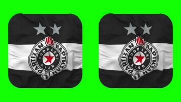 fudbalski club partizan bandera en escudero forma aislado con llanura y bache textura, 3d representación, verde pantalla, alfa mate video