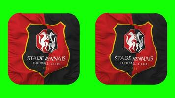 Stade Rennais Football Club Flag in Squire Shape Isolated with Plain and Bump Texture, 3D Rendering, Green Screen, Alpha Matte video