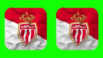 Association Sportive de Monaco Football Club SA Flag in Squire Shape Isolated with Plain and Bump Texture, 3D Rendering, Green Screen, Alpha Matte video