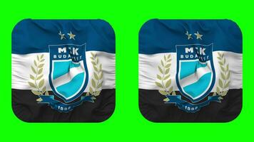 mtk Budapest Deportes club bandera en escudero forma aislado con llanura y bache textura, 3d representación, verde pantalla, alfa mate video