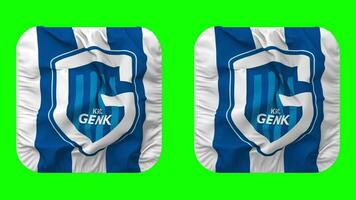 Koninklijke Racing Club Genk, KRC Genk Flag in Squire Shape Isolated with Plain and Bump Texture, 3D Rendering, Green Screen, Alpha Matte video