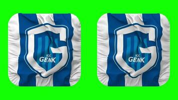 koninklijke Rennen Verein Genk, krc Genk Flagge im Knappe gestalten isoliert mit einfach und stoßen Textur, 3d Wiedergabe, Grün Bildschirm, Alpha matt video