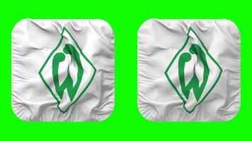 Sportverein Werder Bremen von 1899 e V, SV Werder Bremen Flag in Squire Shape Isolated with Plain and Bump Texture, 3D Rendering, Green Screen, Alpha Matte video